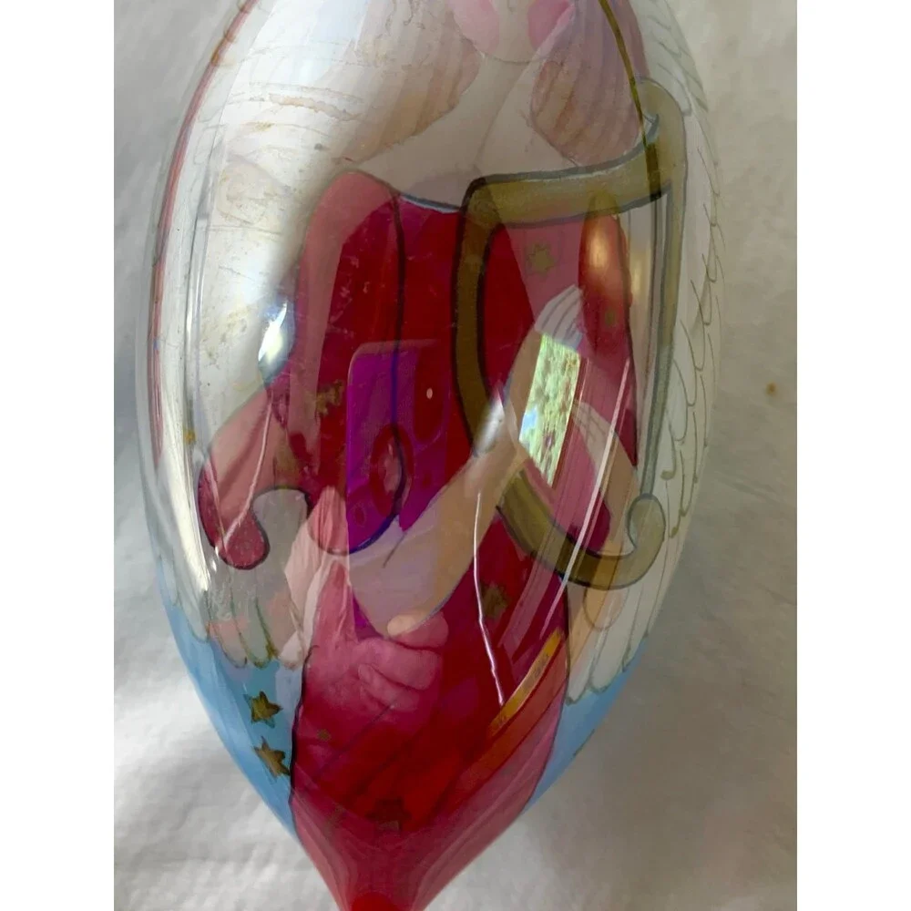 Li Bien Ornament Teardrop Reverse Painted Angel Playing Harp With Box